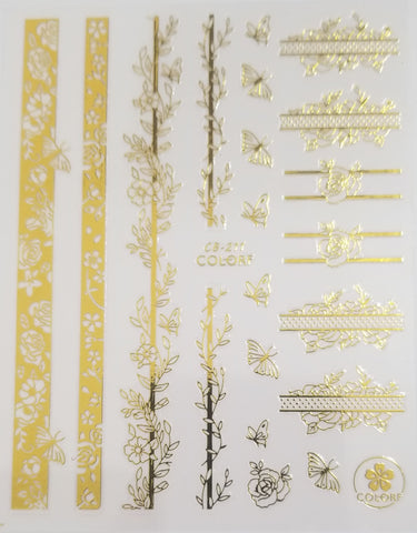 3D Gold Butterflies and Roses Sticker