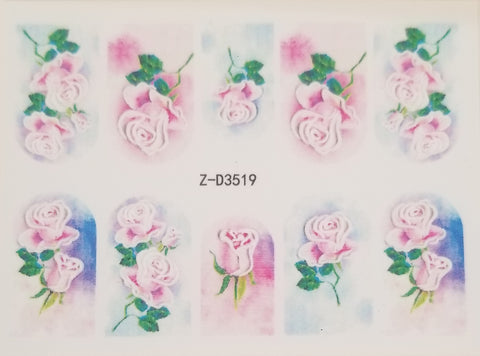 3D Nail Art Decal, Light Pink Flowers Roses in the Sky Nail Art Design, Light Pink Flowers Roses in the Sky Nail Sticker _ZD3519
