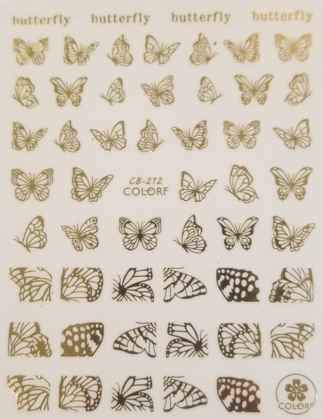 3D Nail Art Decal, Shiny Gold Butterflies and Butterfly Wings Nail Art Design, Shiny Gold Butterflies and Butterfly Wings Nail Sticker _CBG212